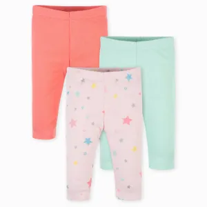 3-Pack Baby Girls Stars & Pastels Leggings