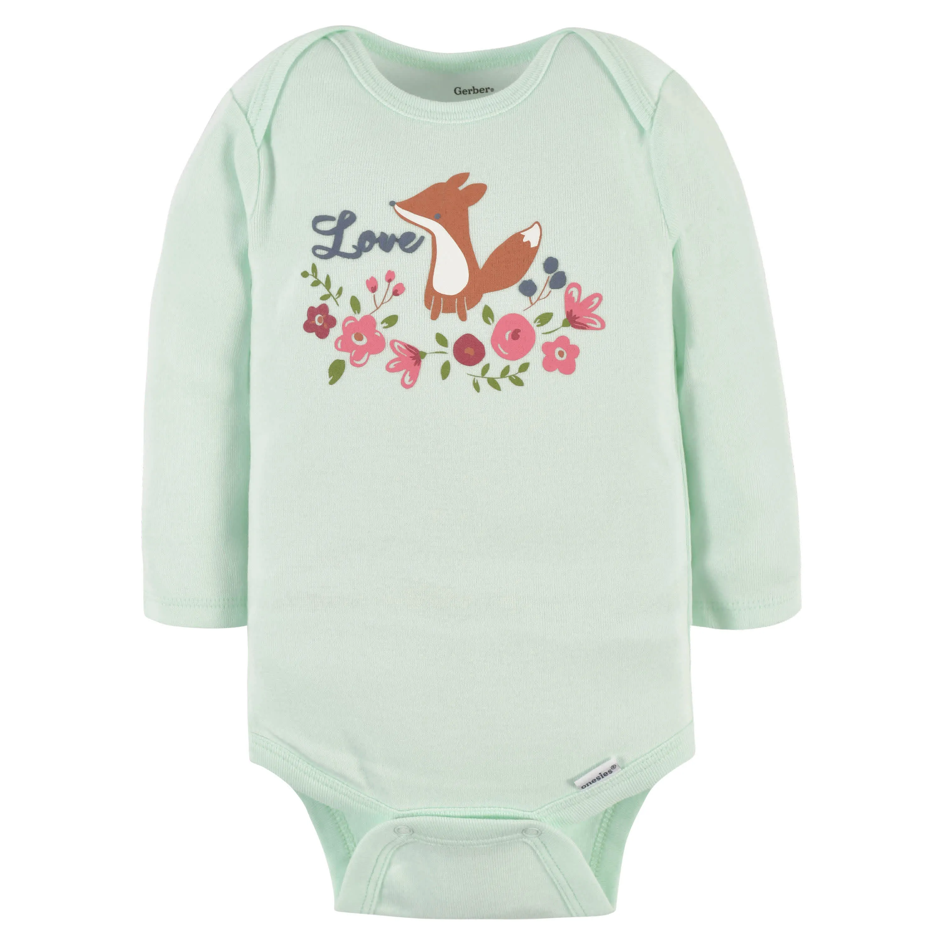 3-Pack Baby Girls Sweet Floral Fox Long Sleeve Onesies® Bodysuits