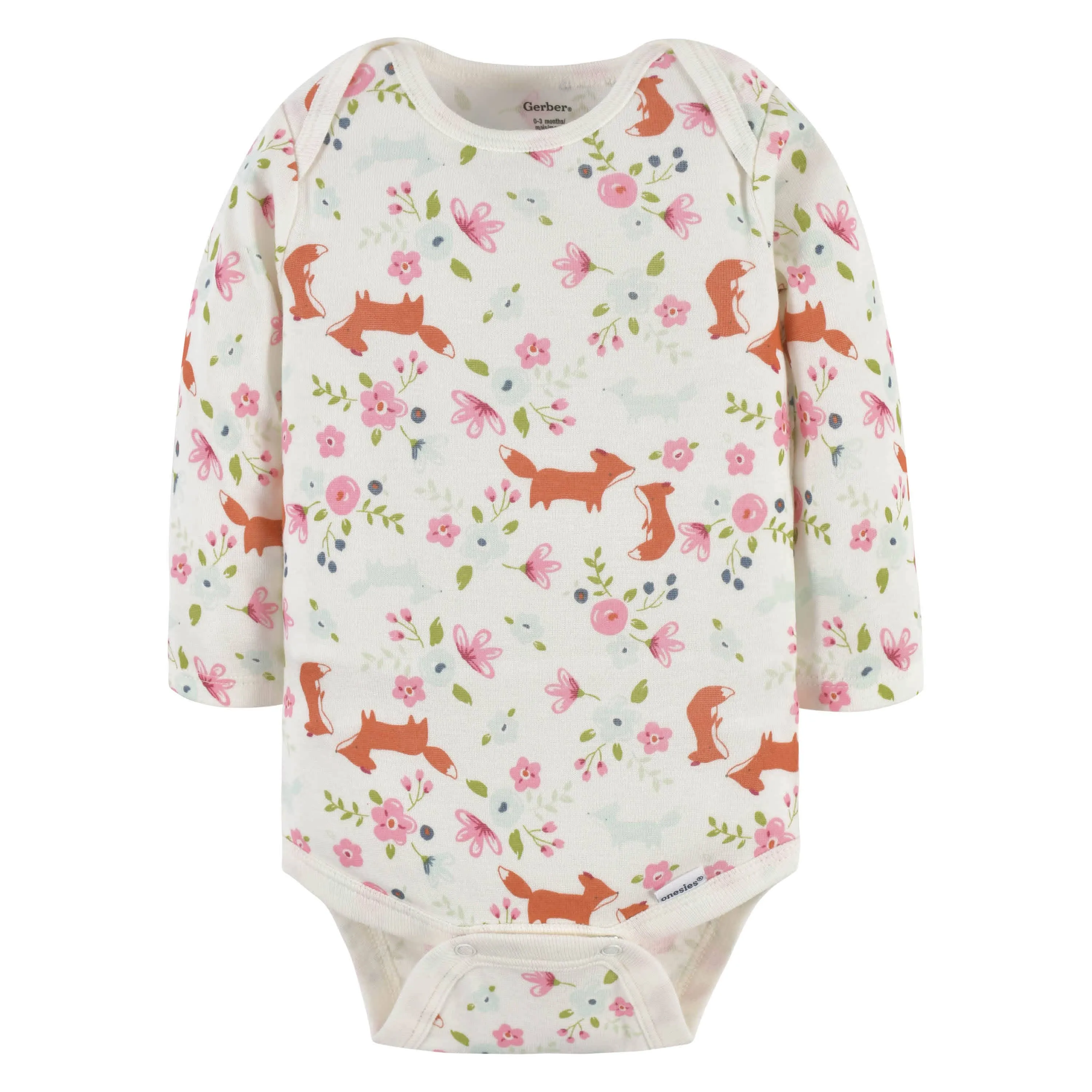 3-Pack Baby Girls Sweet Floral Fox Long Sleeve Onesies® Bodysuits