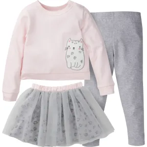 3-Piece Baby & Toddler Girls Purrfectly Cute French Terry Top, Tulle Tutu, & Legging Set