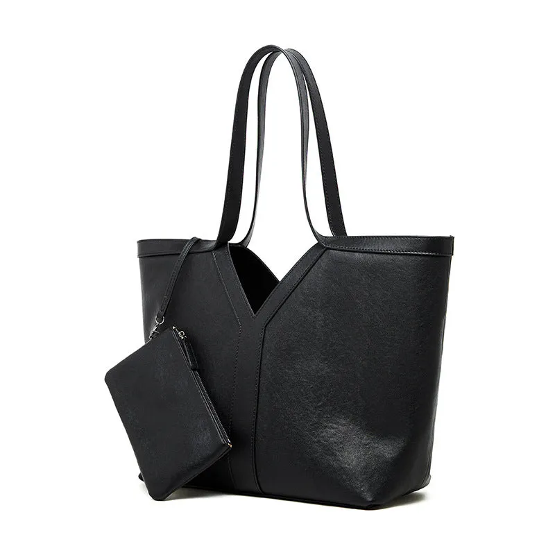 31CM black genuine leather armpit large capacity tote handbag 2870