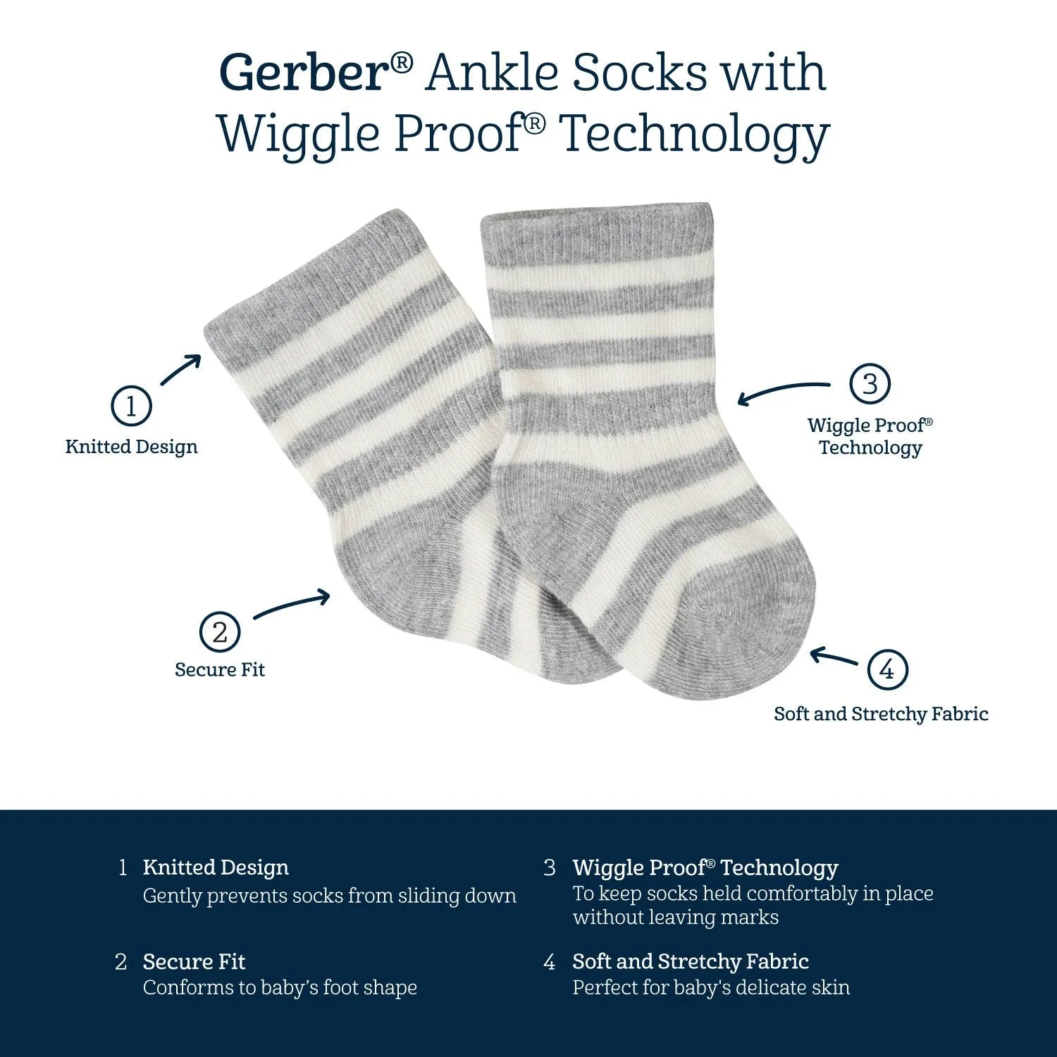 8-Pack Baby & Toddler Black Wiggle Proof® Jersey Crew Socks