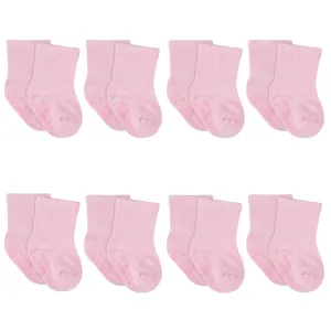 8-Pack Baby & Toddler Light Pink Wiggle Proof® Jersey Crew Socks