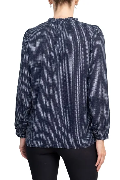 Adrianna Papell Crew Neck Long Sleeves Button Detail Woven Top