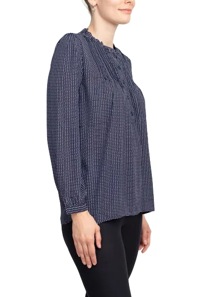 Adrianna Papell Crew Neck Long Sleeves Button Detail Woven Top