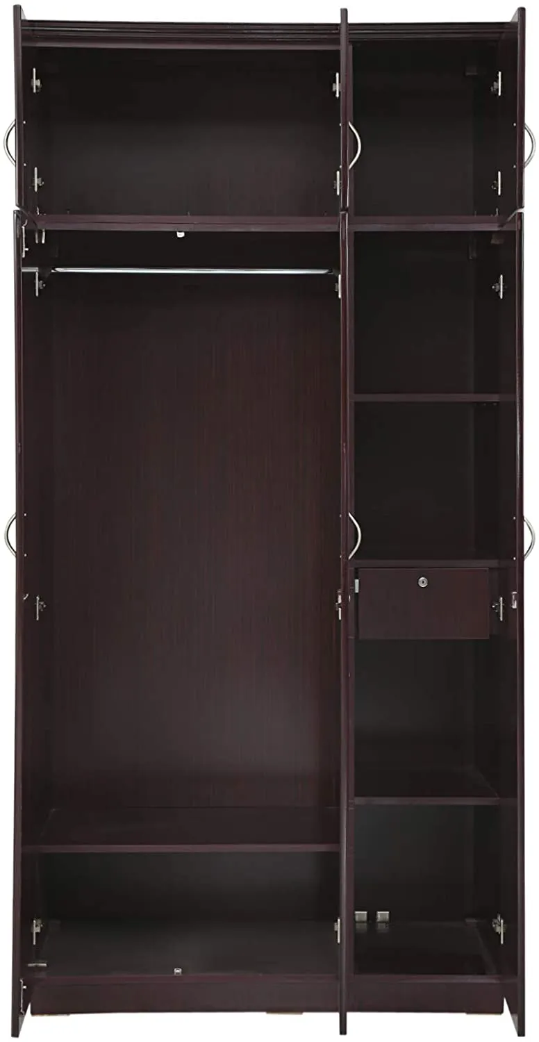 AFT Max Three Door Wardrobe with Up-Top Storage, Dark Brown