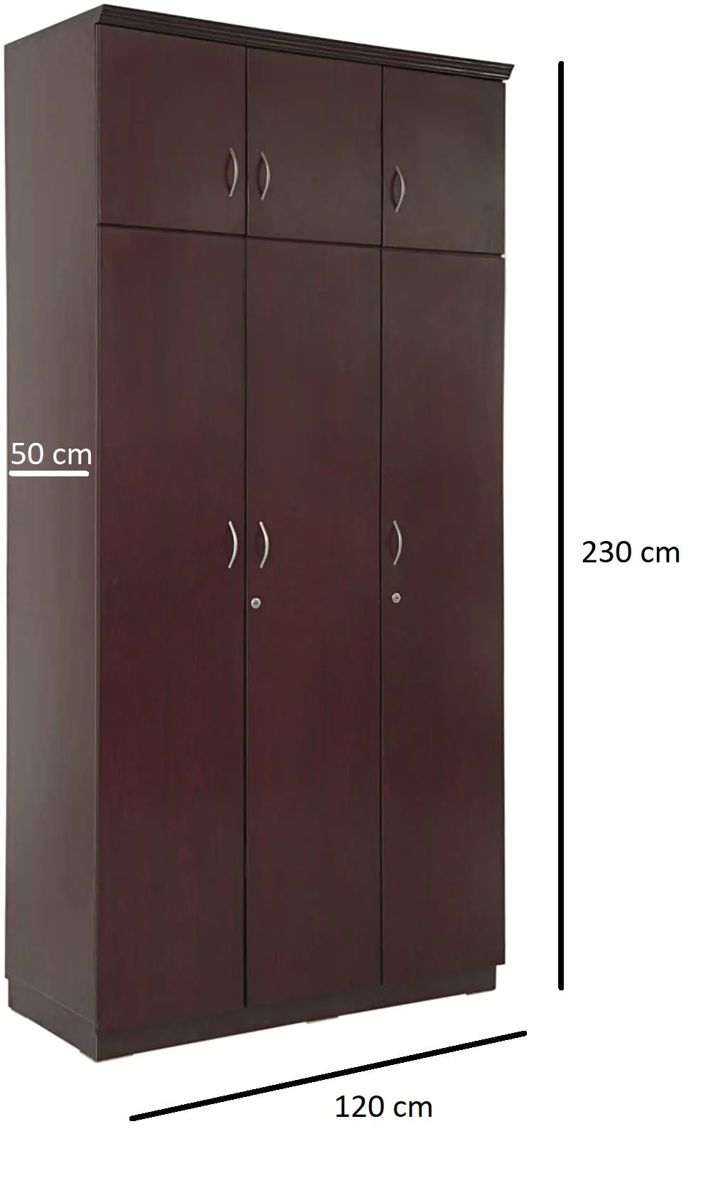 AFT Max Three Door Wardrobe with Up-Top Storage, Dark Brown