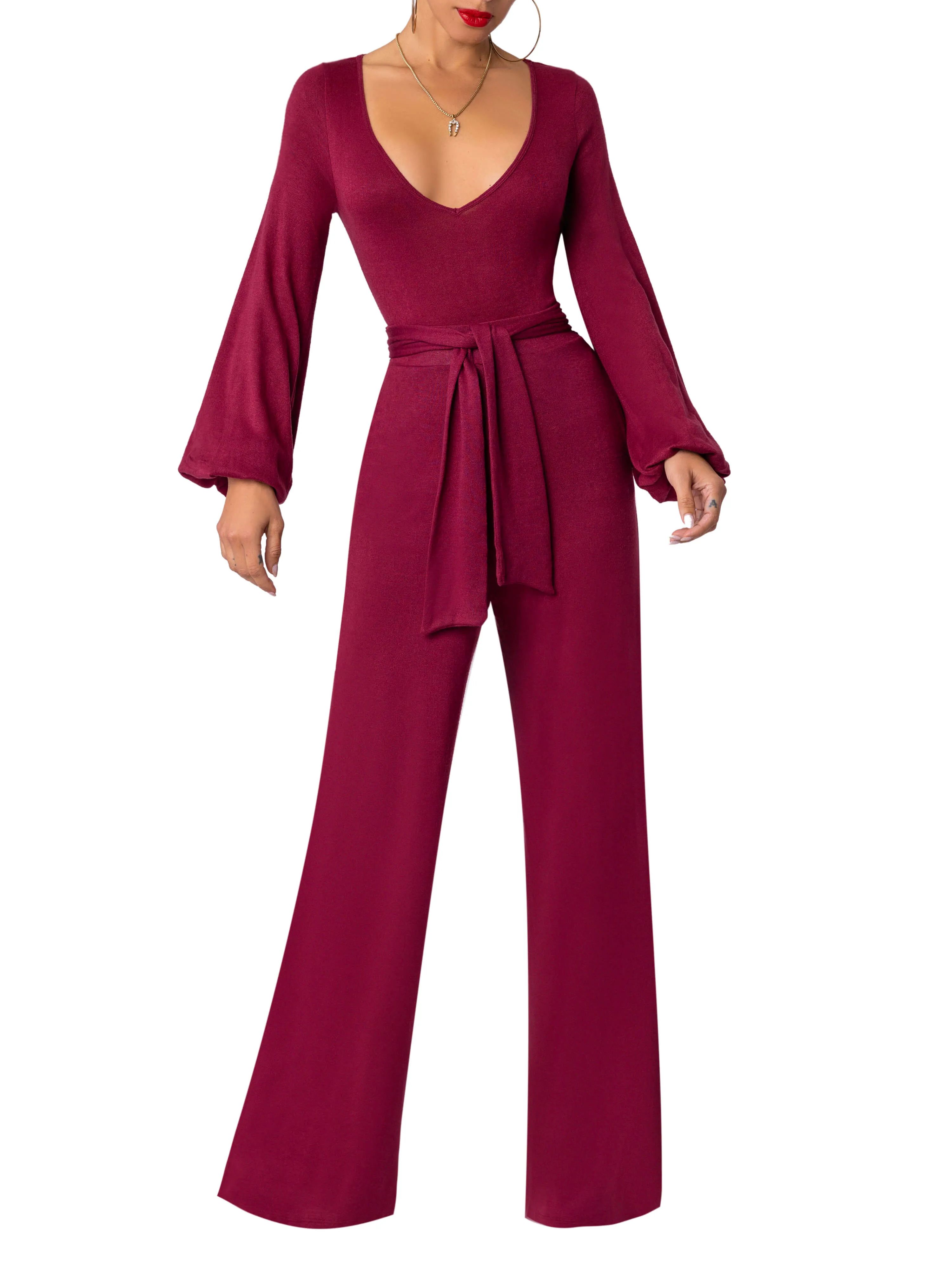 “Alba” Burgundy Belted Pants