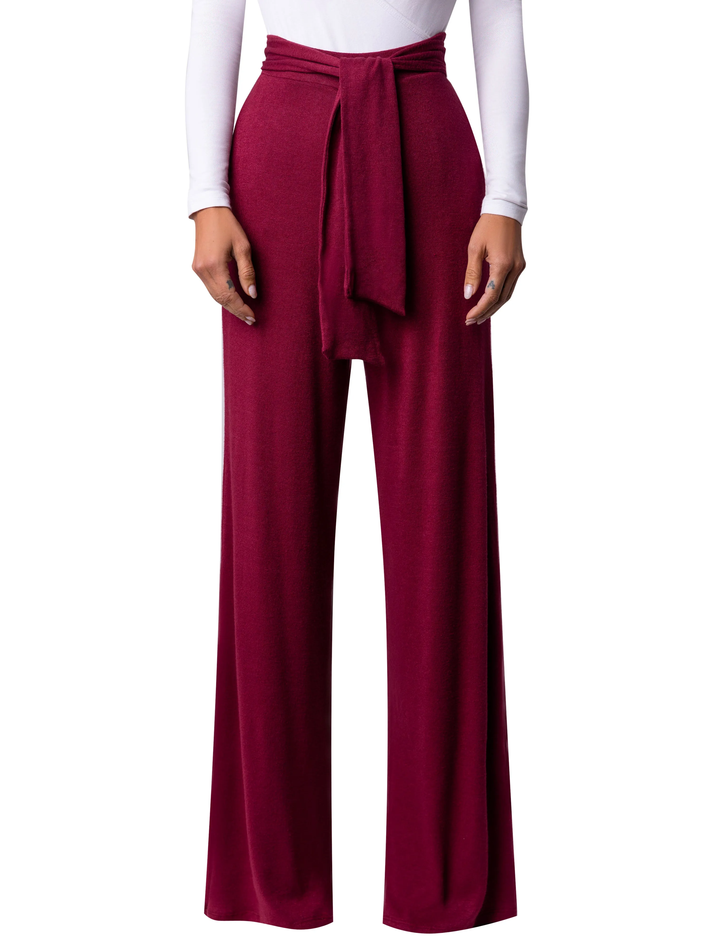 “Alba” Burgundy Belted Pants