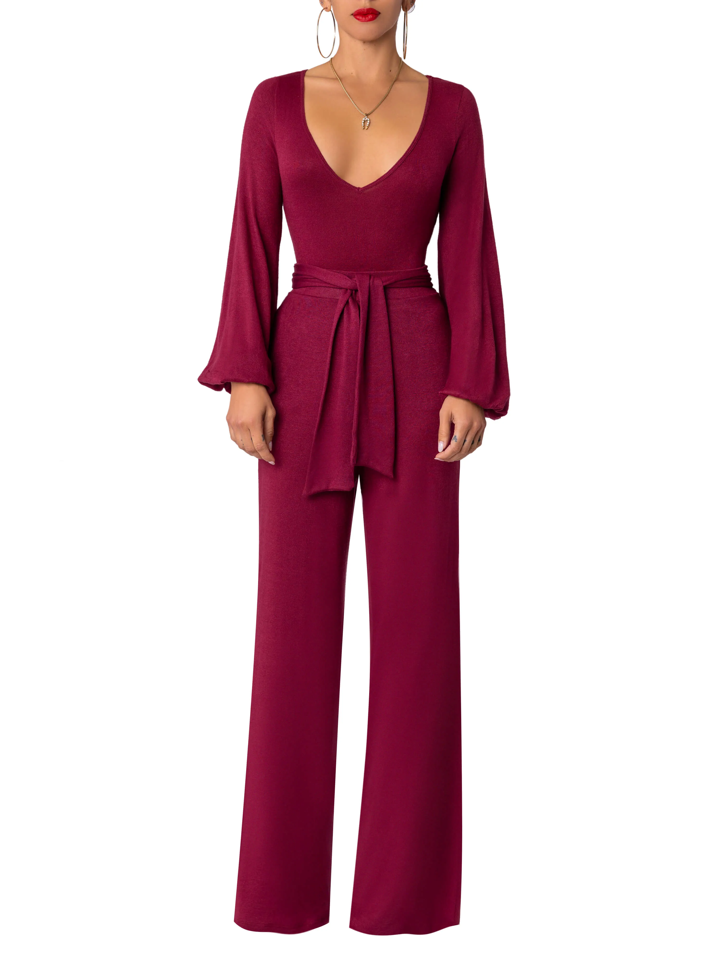 “Alba” Burgundy Belted Pants