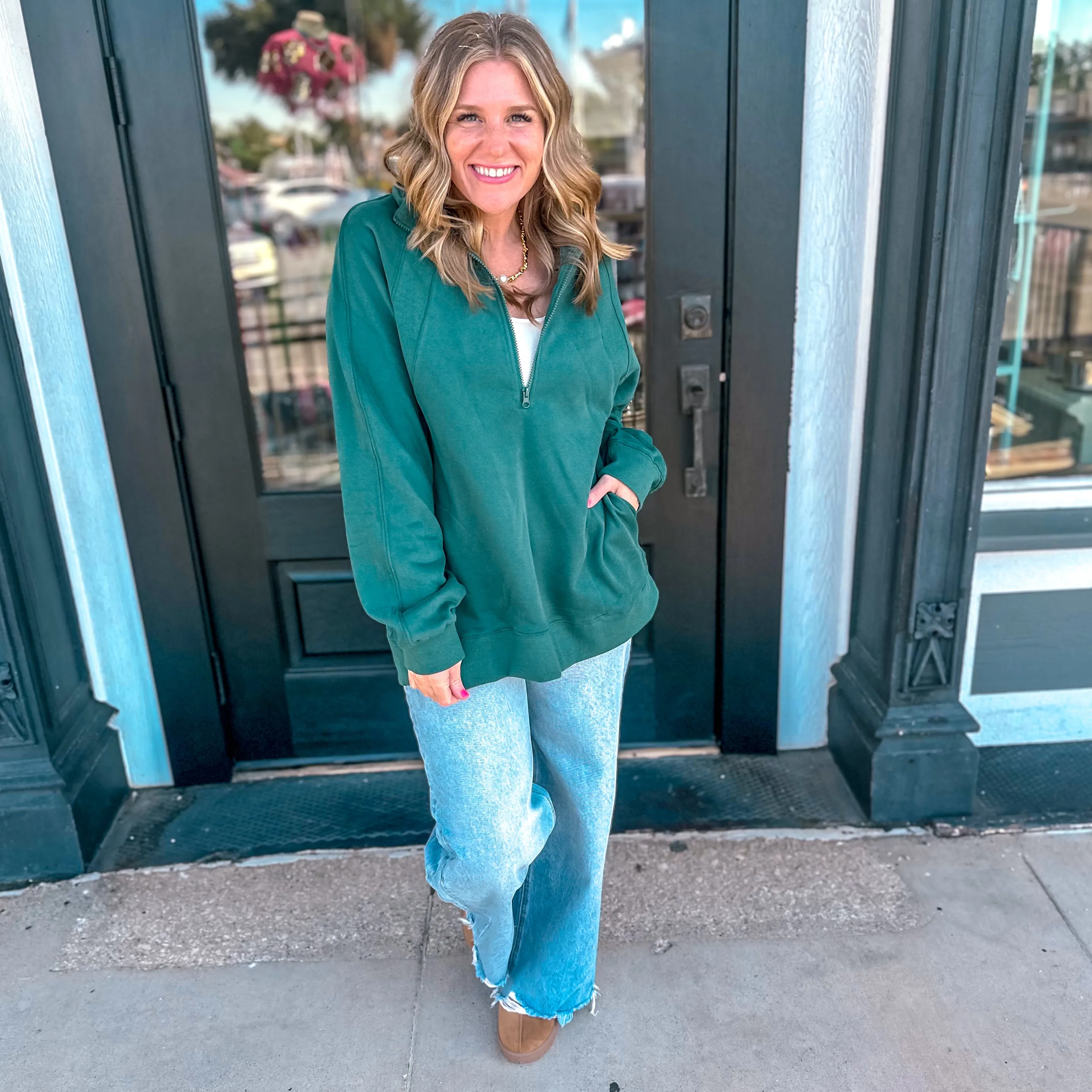 All The Better 3 Quarter Zip Sweater - Forest Green