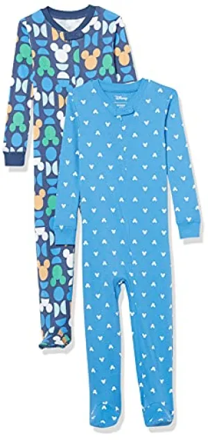 Amazon Essentials Baby Disney Star Wars Marvel Snug-Fit Cotton Footed Pajamas, 2-Pack Mickey Oh Boy, 3T