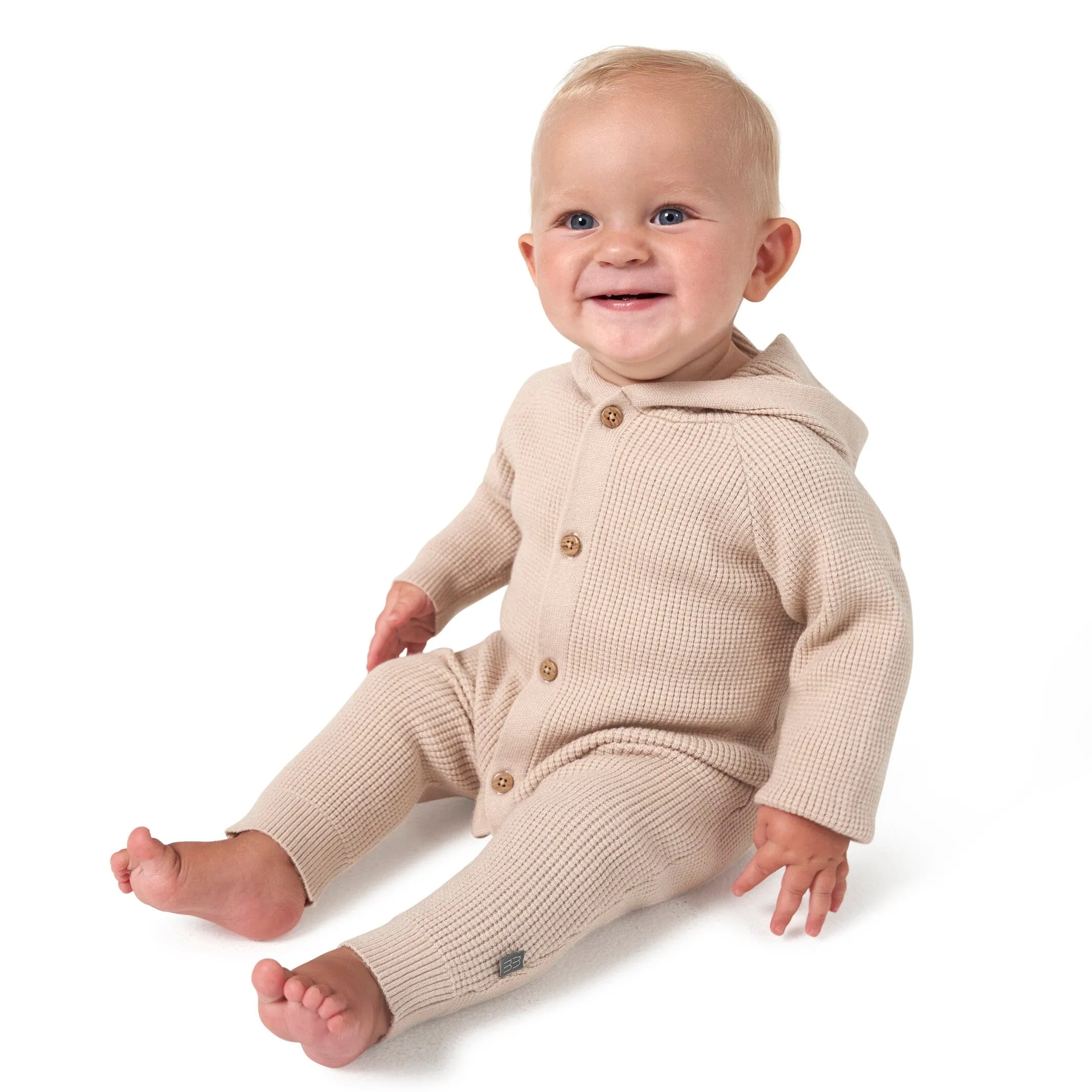 Baby Neutral Beige Hooded Sweater Romper