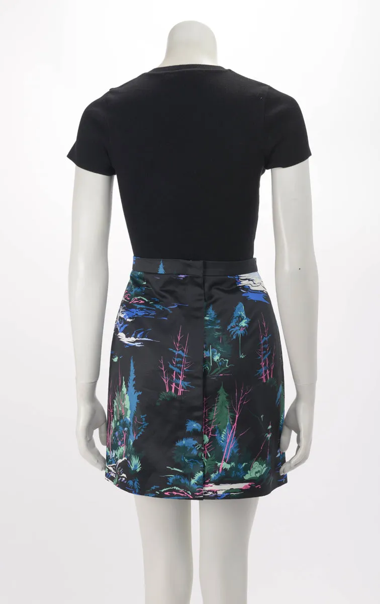 Balenciaga Black & Blue Cotton Forest Print Mini Skirt FR 40