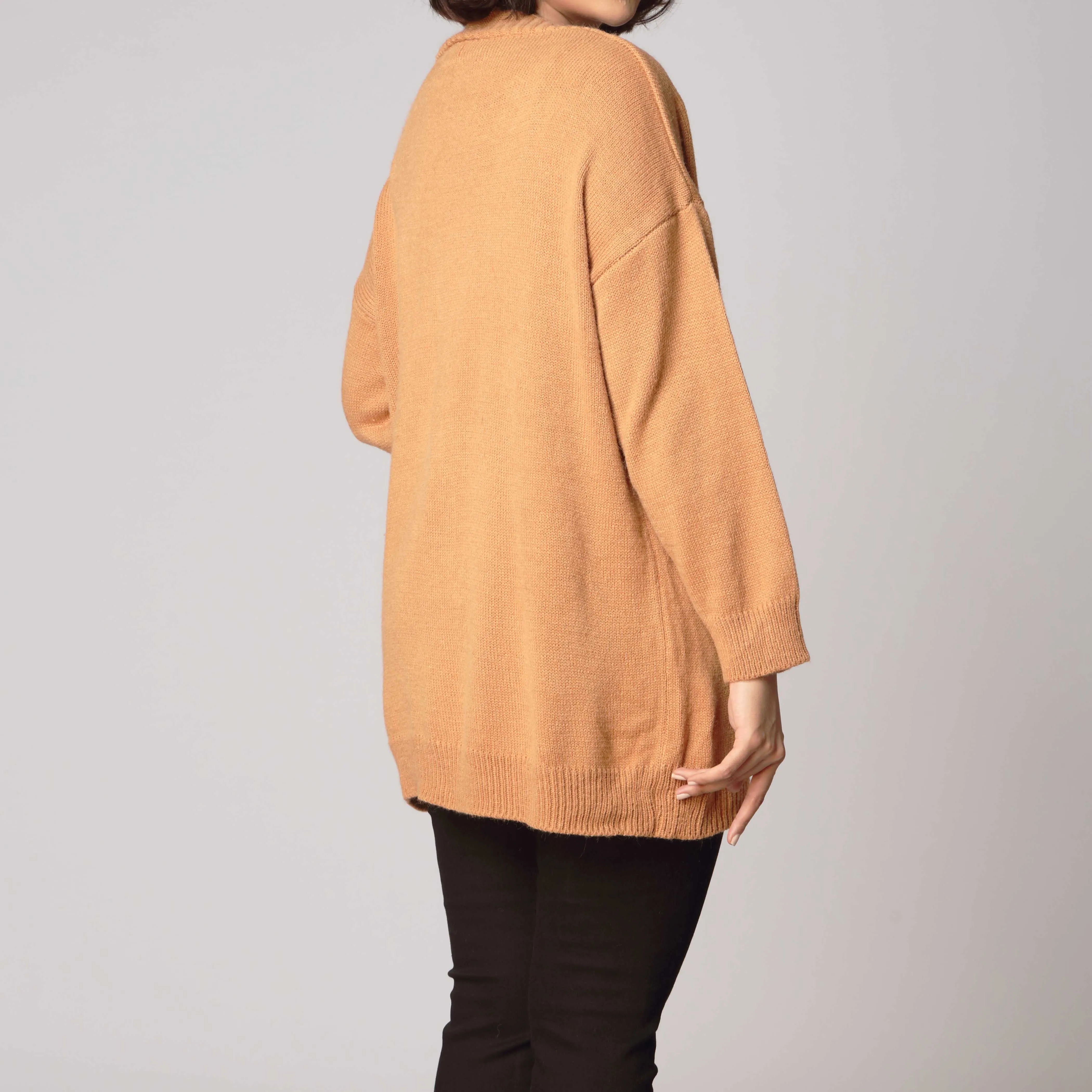 Beige Mid Length Cardigan PW2906