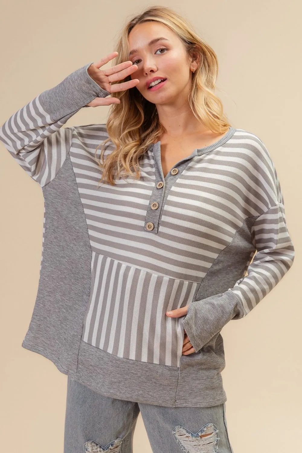 BiBi Striped Thumbhole Long Sleeve Top