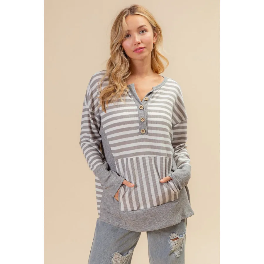 BiBi Striped Thumbhole Long Sleeve Top