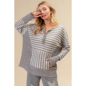 BiBi Striped Thumbhole Long Sleeve Top