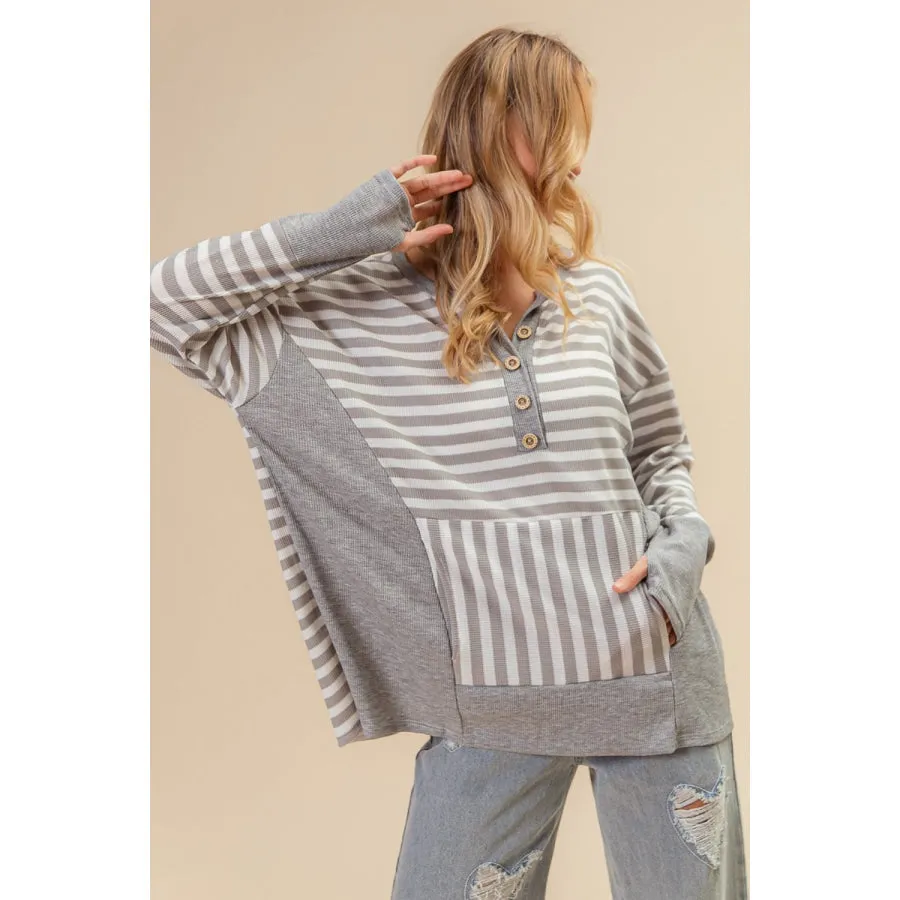 BiBi Striped Thumbhole Long Sleeve Top