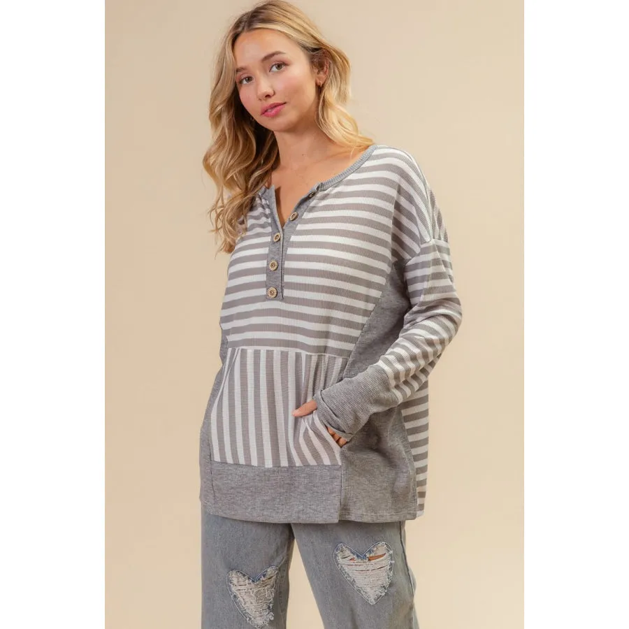 BiBi Striped Thumbhole Long Sleeve Top