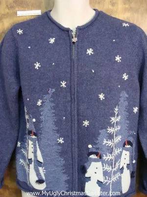 Blue 2sided Cheesy Christmas Sweater with Snowmen