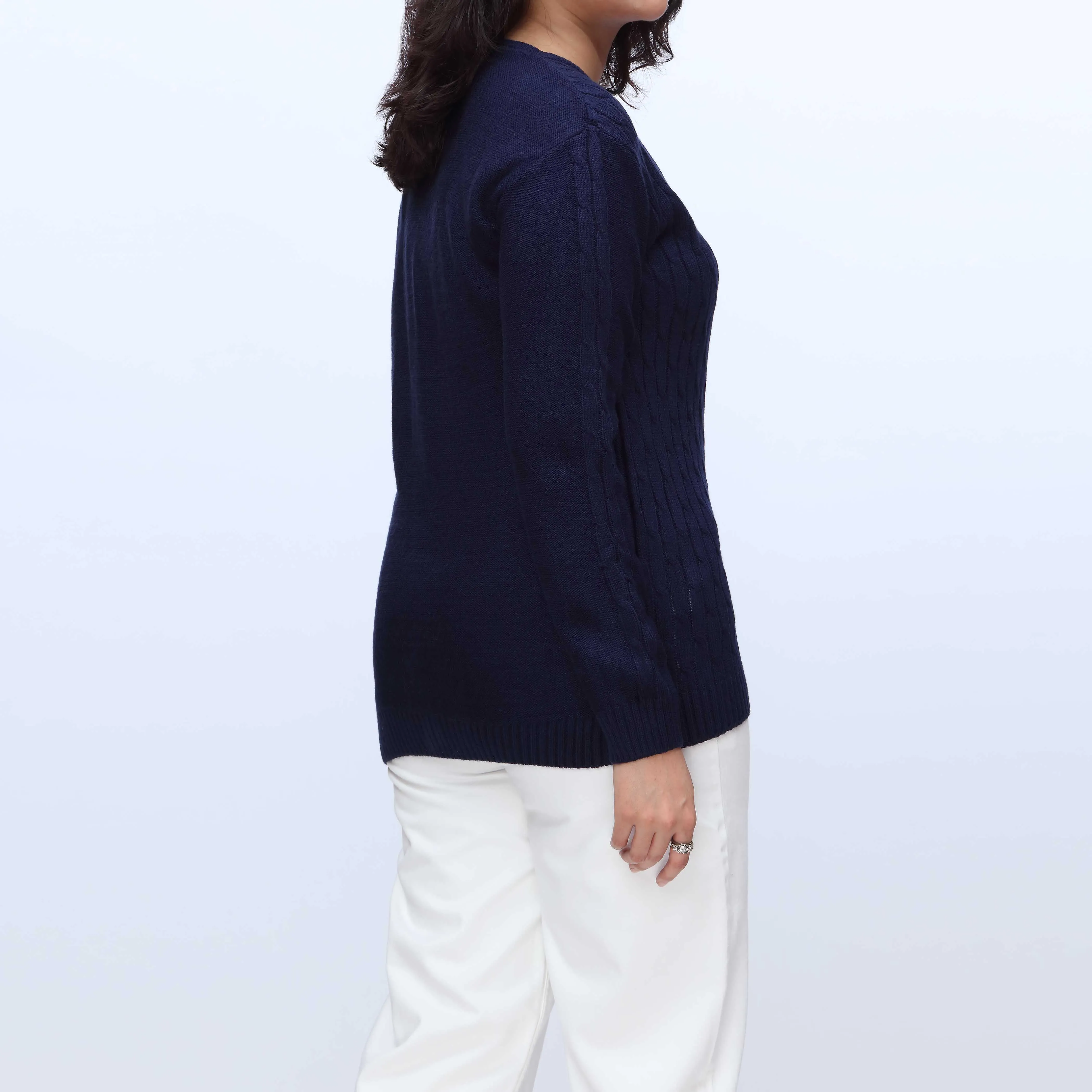 Blue Crew Neck Pullover Sweater PW3901