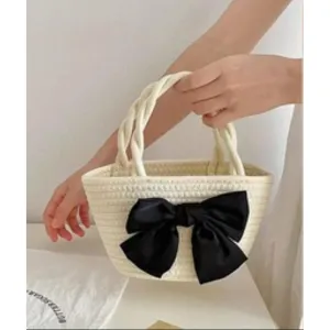 Bowknot Straw Beach Woven Handbag.