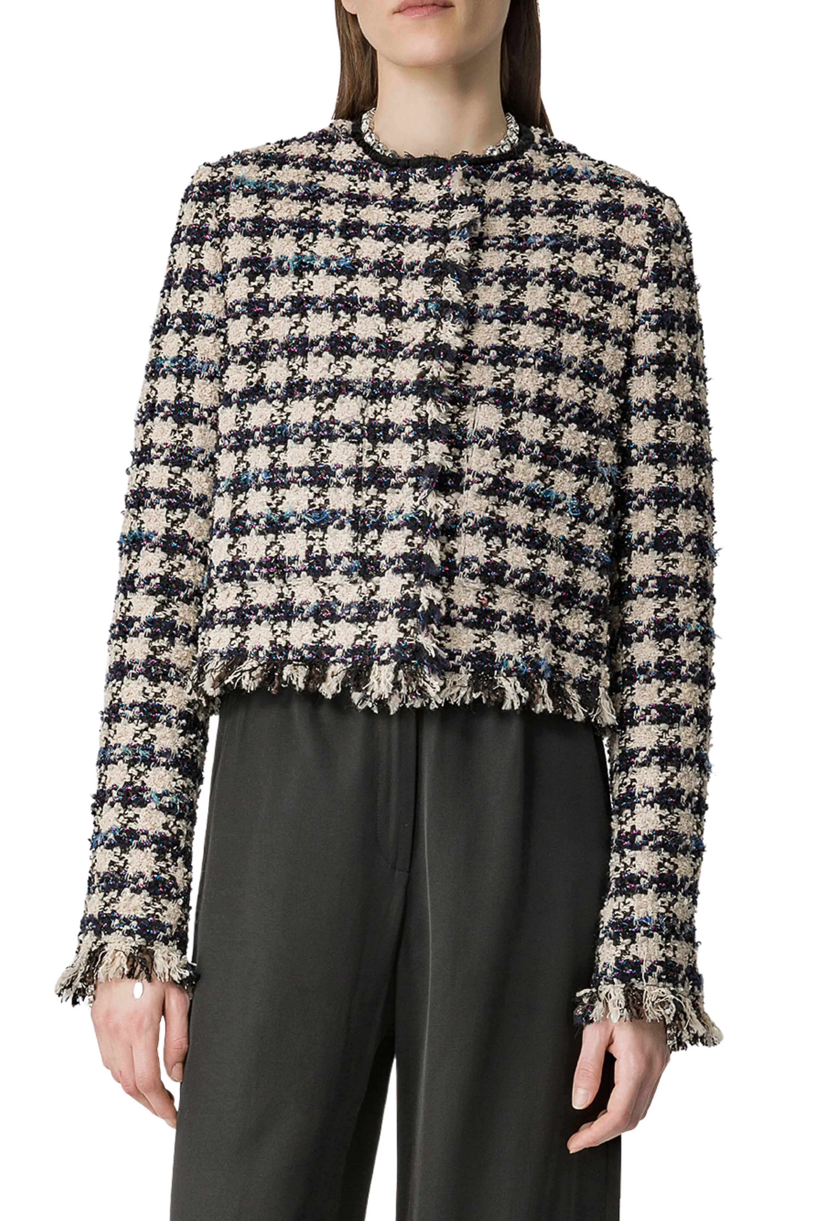 Boxy Houndstooth Tweed Jacket