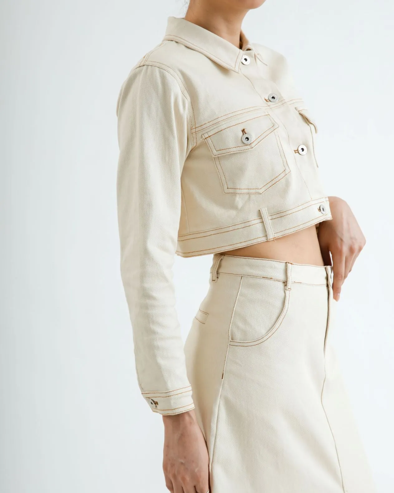 Cally Cropped Denim Jacket (Beige)