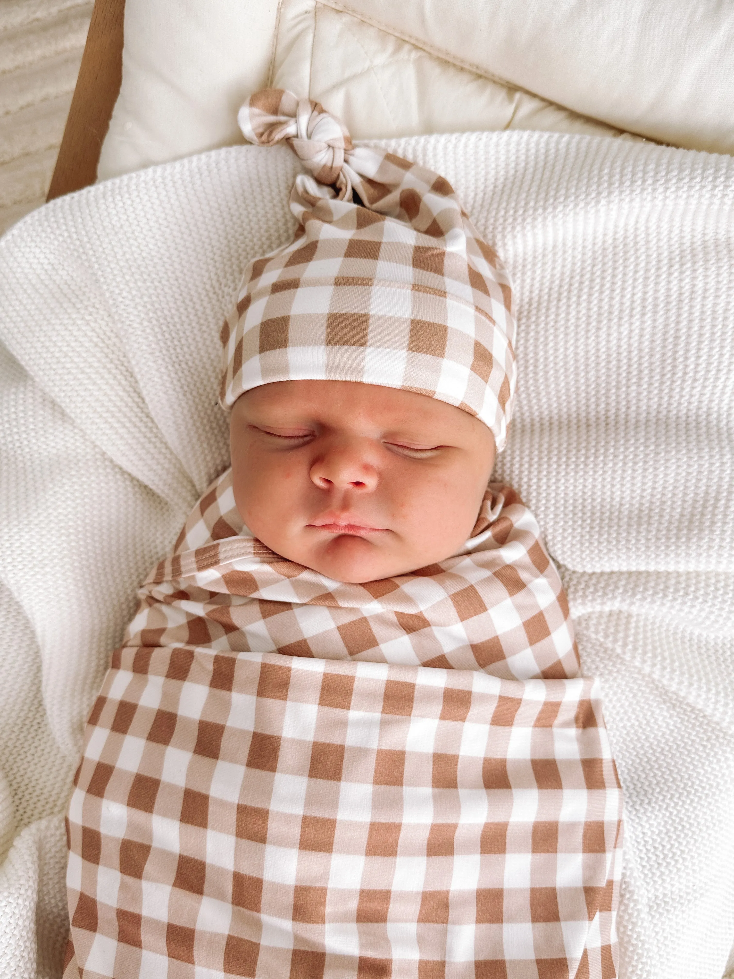 Caramel Gingham Bamboo Knotted Beanie