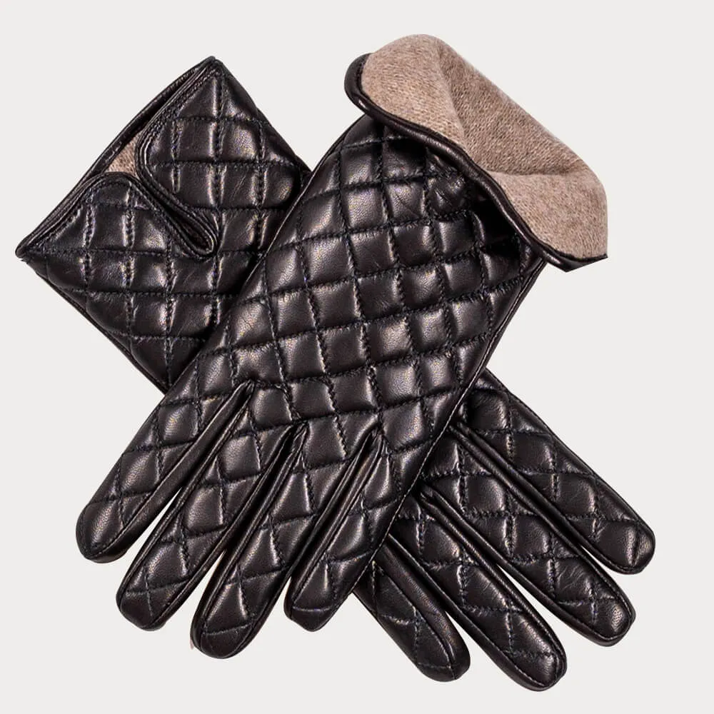 Cashmere Slouch Beanie & Quilted Leather Gloves Set