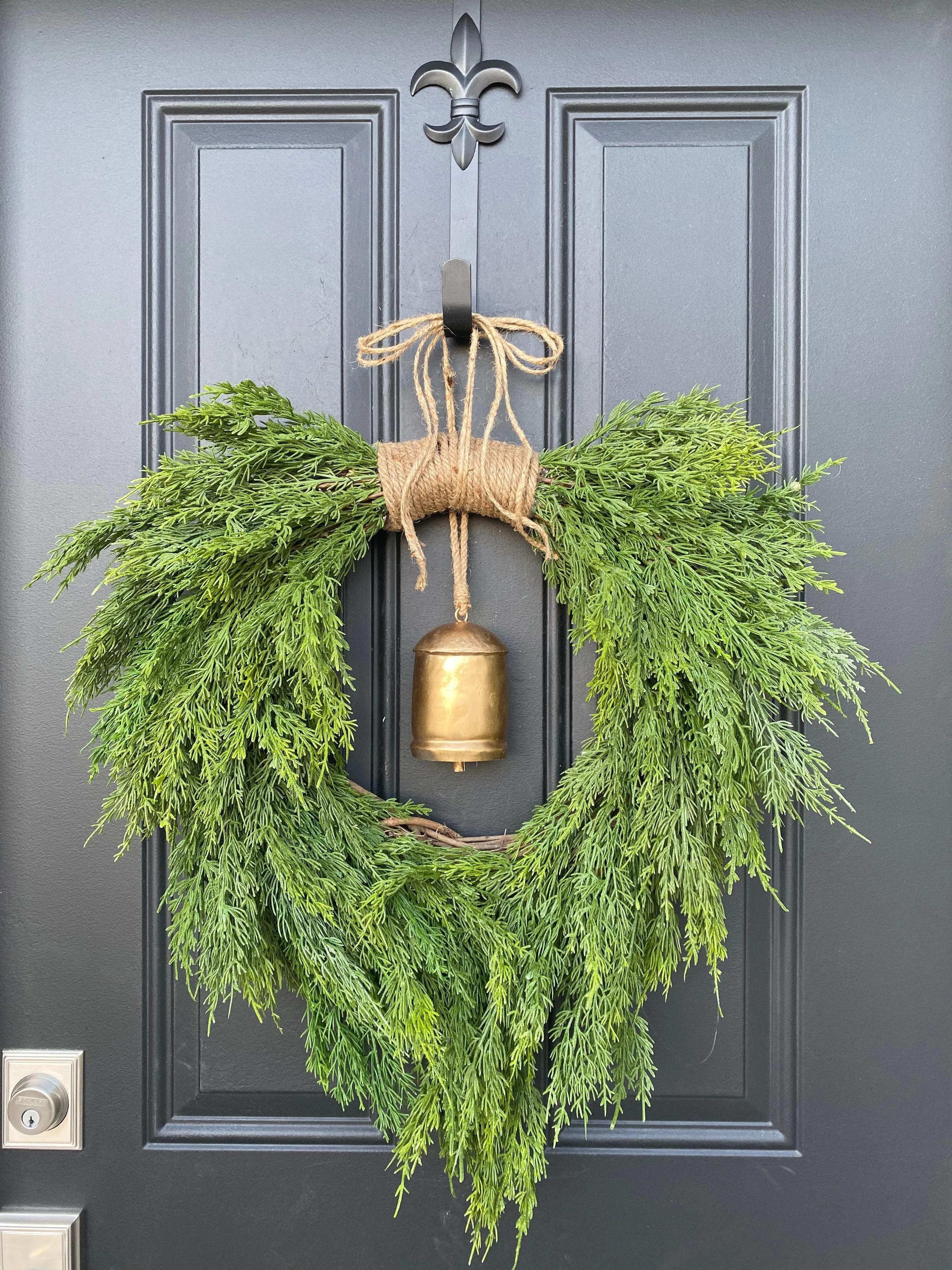 Cedar Wreath with Gold Hanging Bell