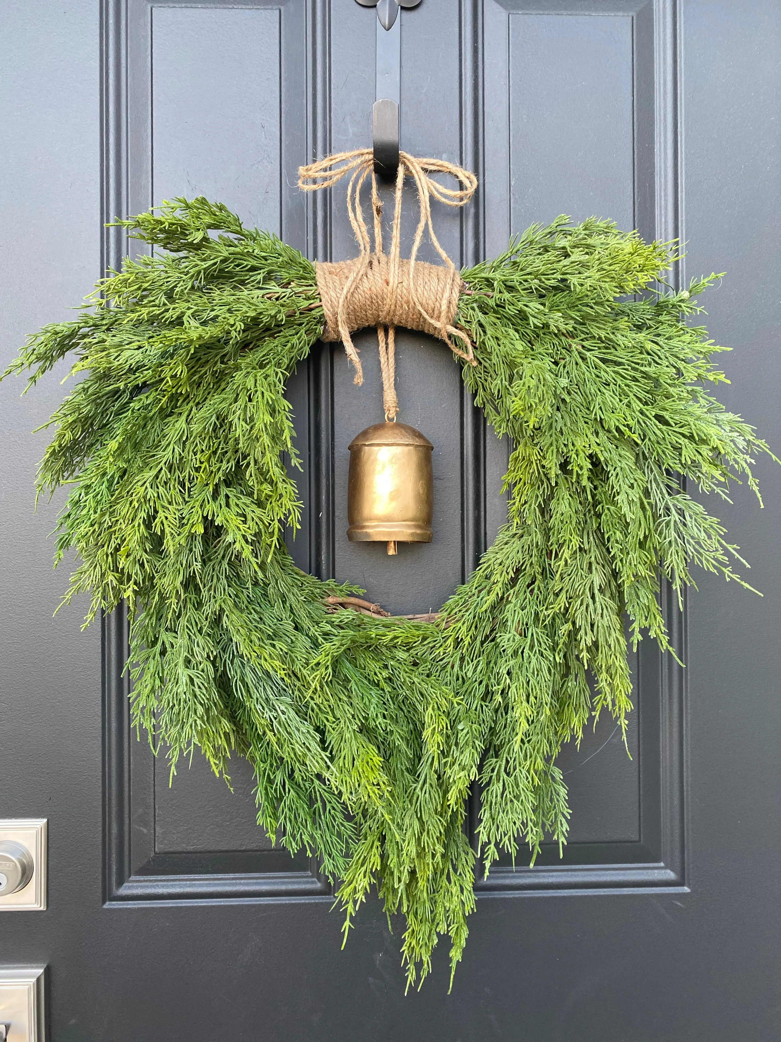 Cedar Wreath with Gold Hanging Bell