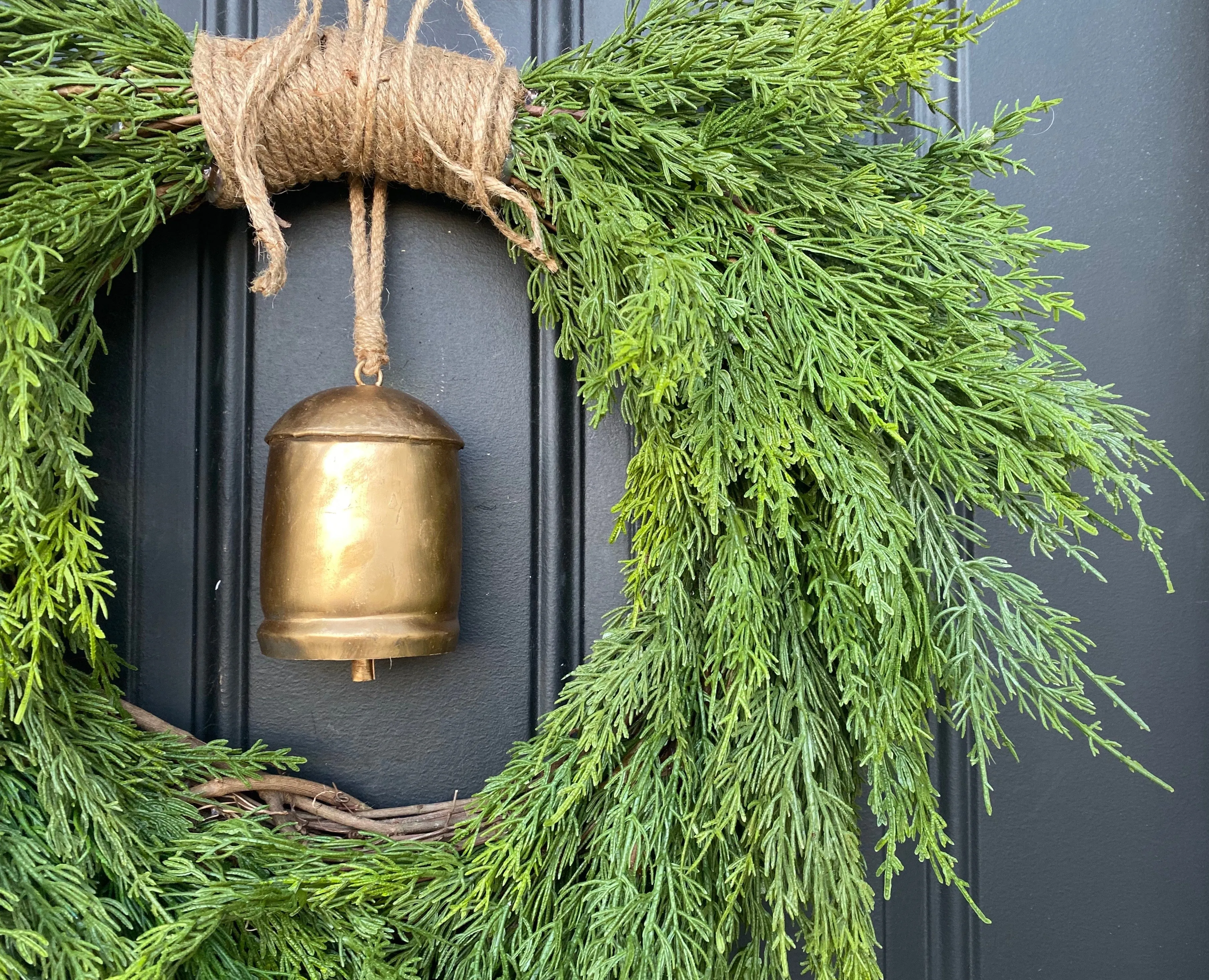 Cedar Wreath with Gold Hanging Bell