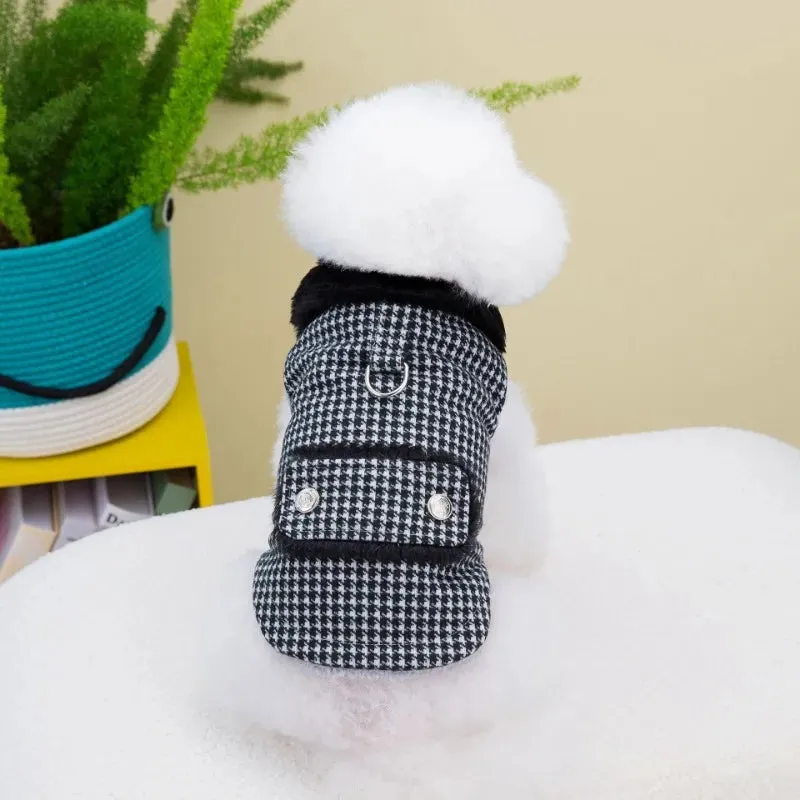 Chic Canine Couture: Houndstooth Dog Coat - Warm Winter Pet Fashion for the Stylish Pup, Featuring Thickened Thermal Lattice Design