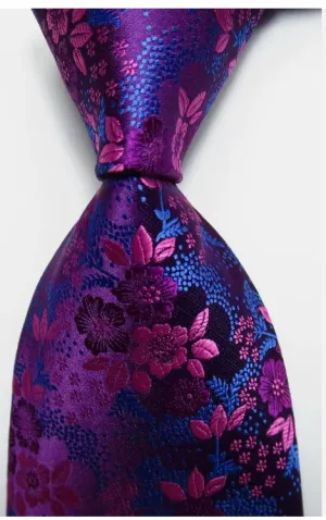 Classic Floral Rose Blue JACQUARD WOVEN 100% Silk Men's Tie Necktie