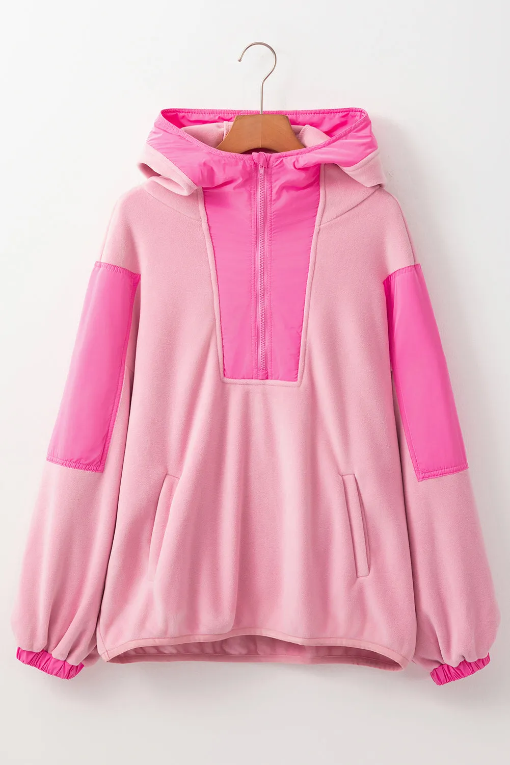 Colorblock Patchwork Half Zip Oversized Sherpa Hoodie