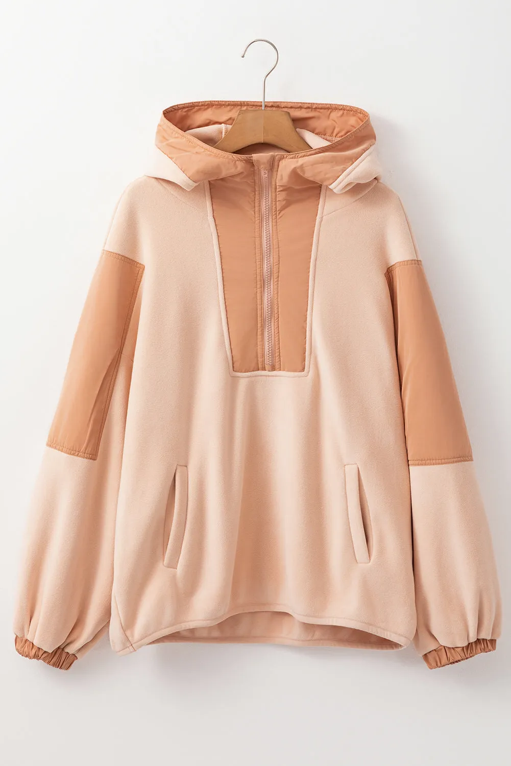 Colorblock Patchwork Half Zip Oversized Sherpa Hoodie