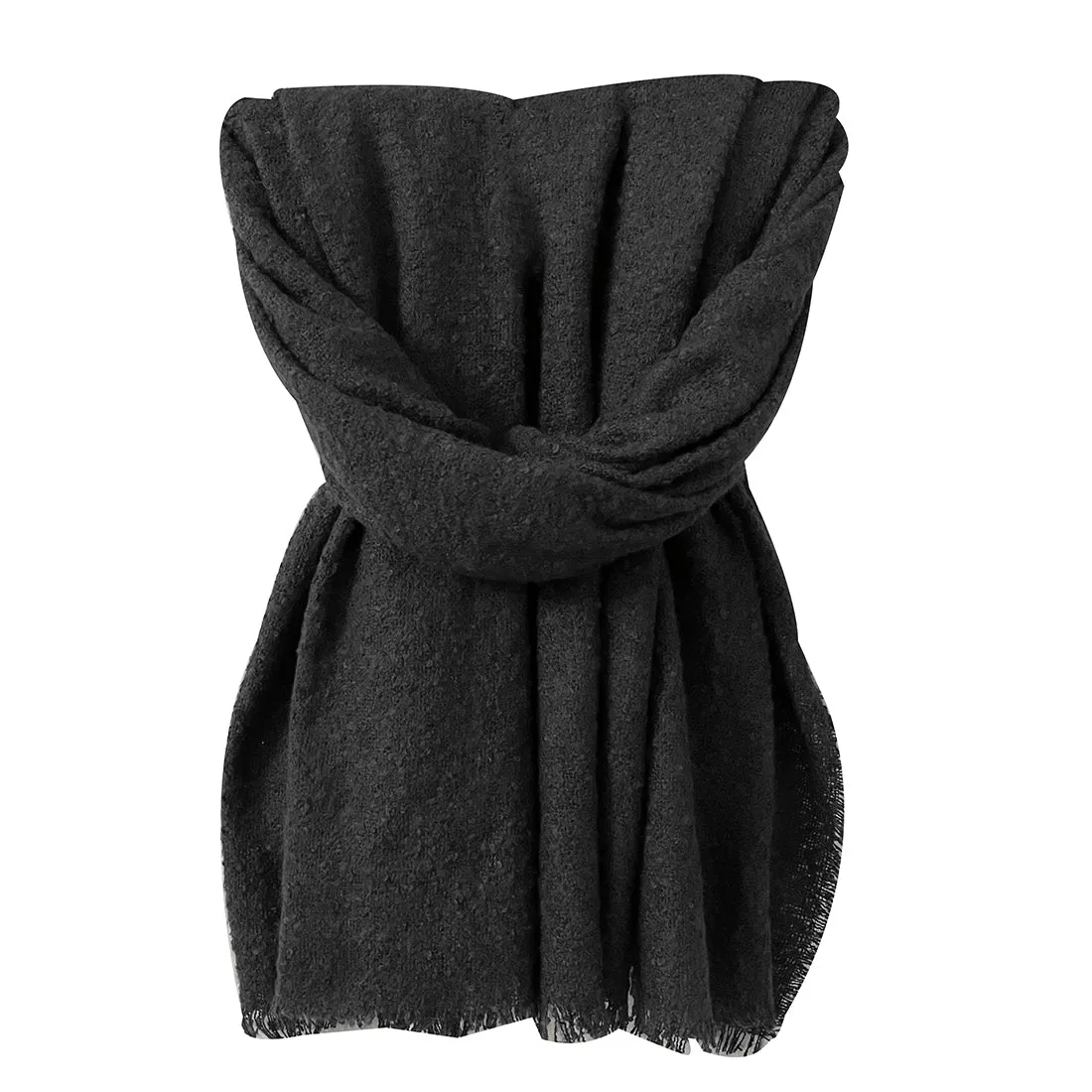 Contemporary Solid Black Thick Textured Woolen Winter Muffler Scarf