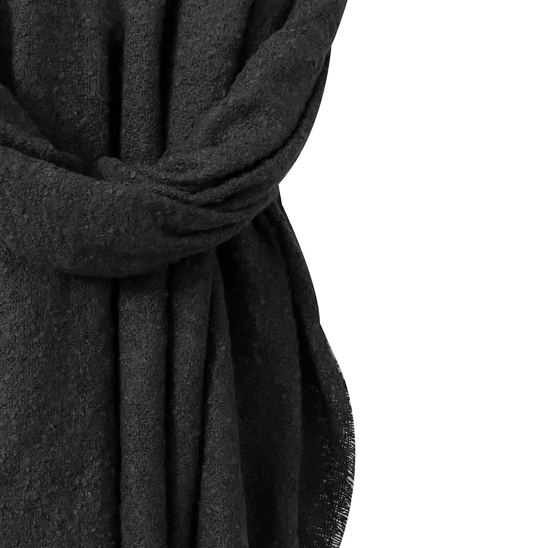 Contemporary Solid Black Thick Textured Woolen Winter Muffler Scarf