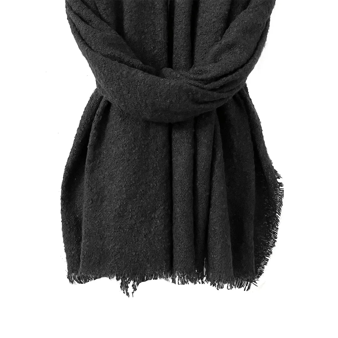 Contemporary Solid Black Thick Textured Woolen Winter Muffler Scarf