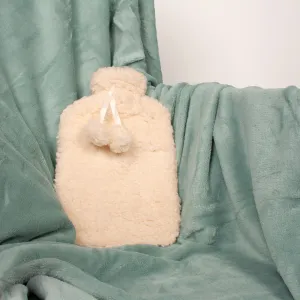 Cozy And Warm 2 Litre Teddy Fleece Hot Water Bottle - Cream