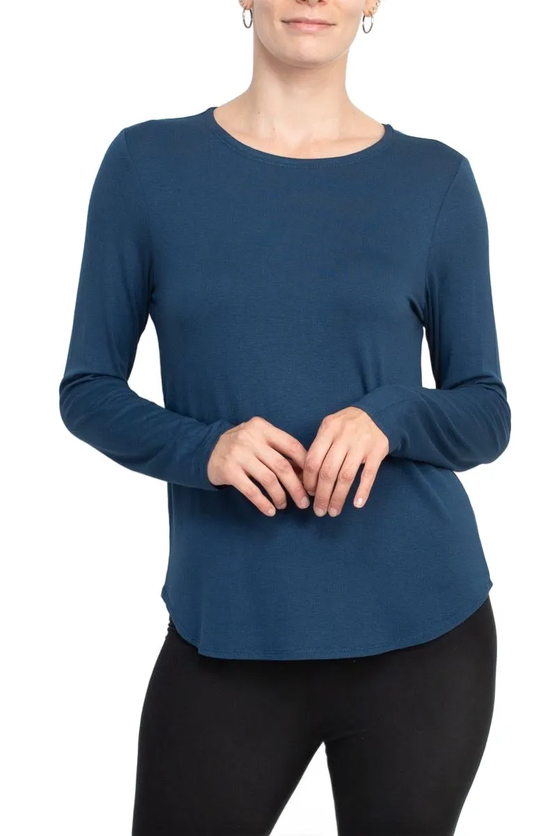 Cupio crew neck long sleeve solid matte jersey top