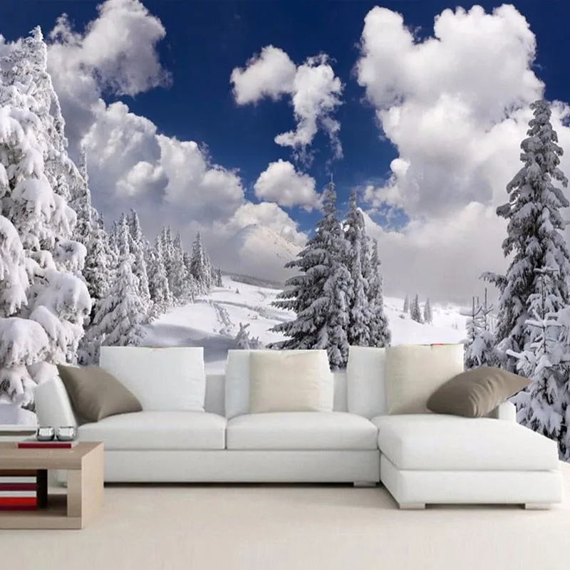 Custom Mural Wallpaper Winter Snow Forest Landscape (㎡)