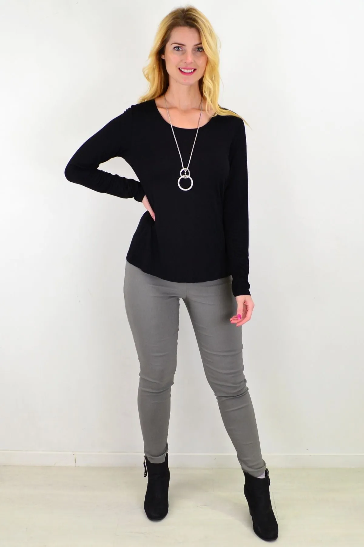 Dark Grey Pencil Leg Pull on Pants