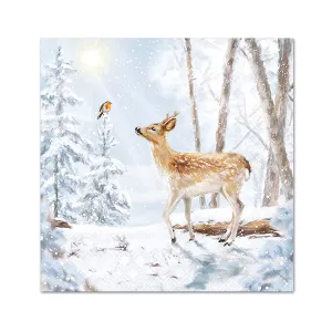 Deer in Winter Forest Paper Beverage Napkins