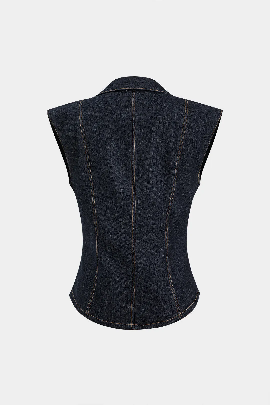 Denim Button Pocket Sleeveless Vest