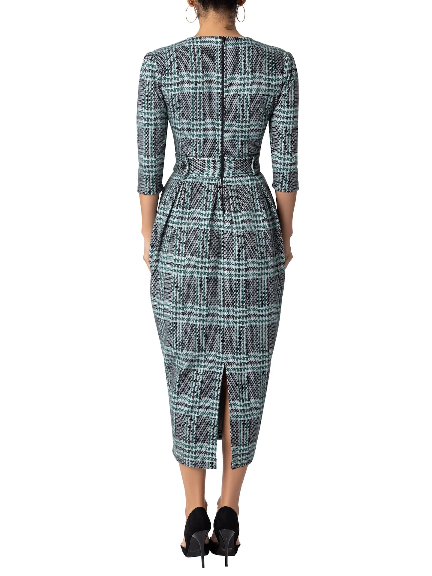 “Derby” Green Brushed Plaid Tulip Dress