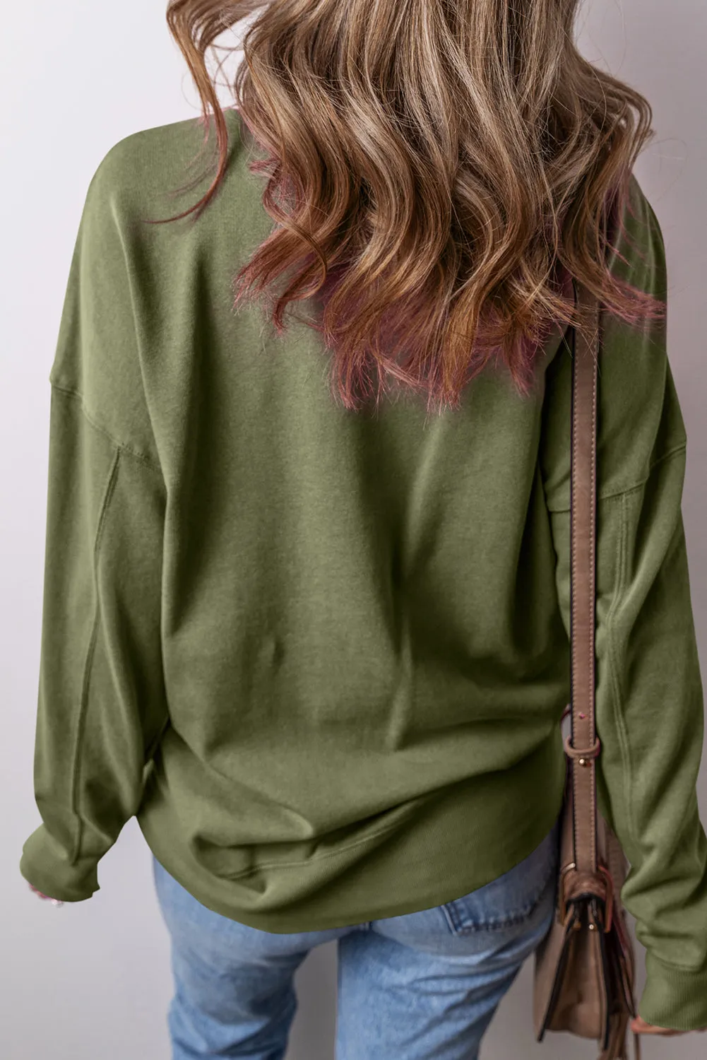 Drop Shoulder Crisscross Stitching Pocketed Loose Sweatshirt