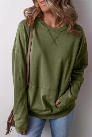 Drop Shoulder Crisscross Stitching Pocketed Loose Sweatshirt